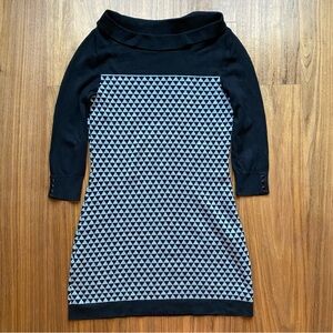 White + Black Market XS Knit Sweater Dress Black Gray Geometric Knee Length